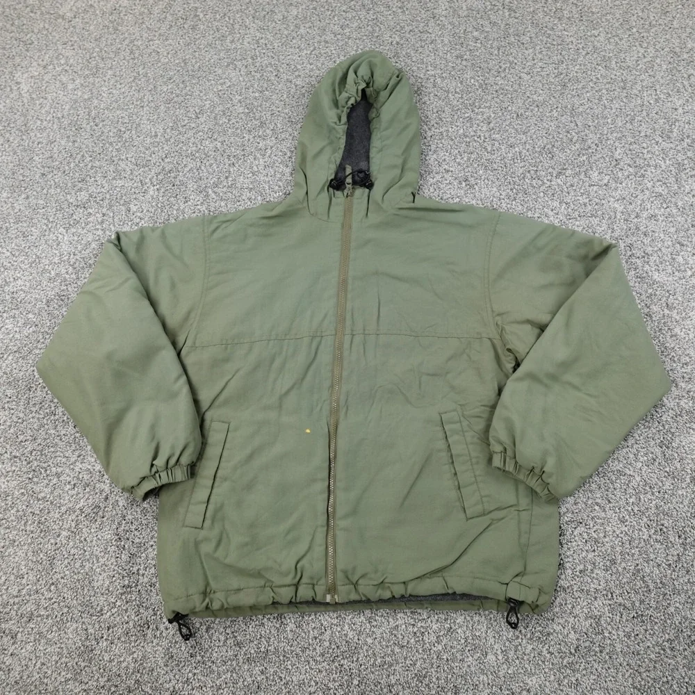 Duluth Jacket Mens M Green Fleece Lined Zip Windbreaker Bomber Coat Utility Work